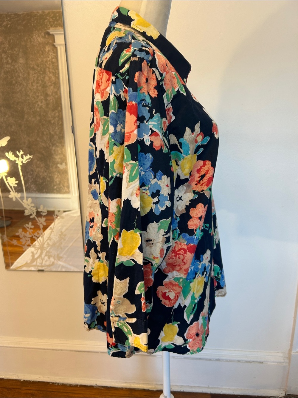 Lauren Ralph Lauren Navy Floral Button-Front Blouse - Picture 2 of 9